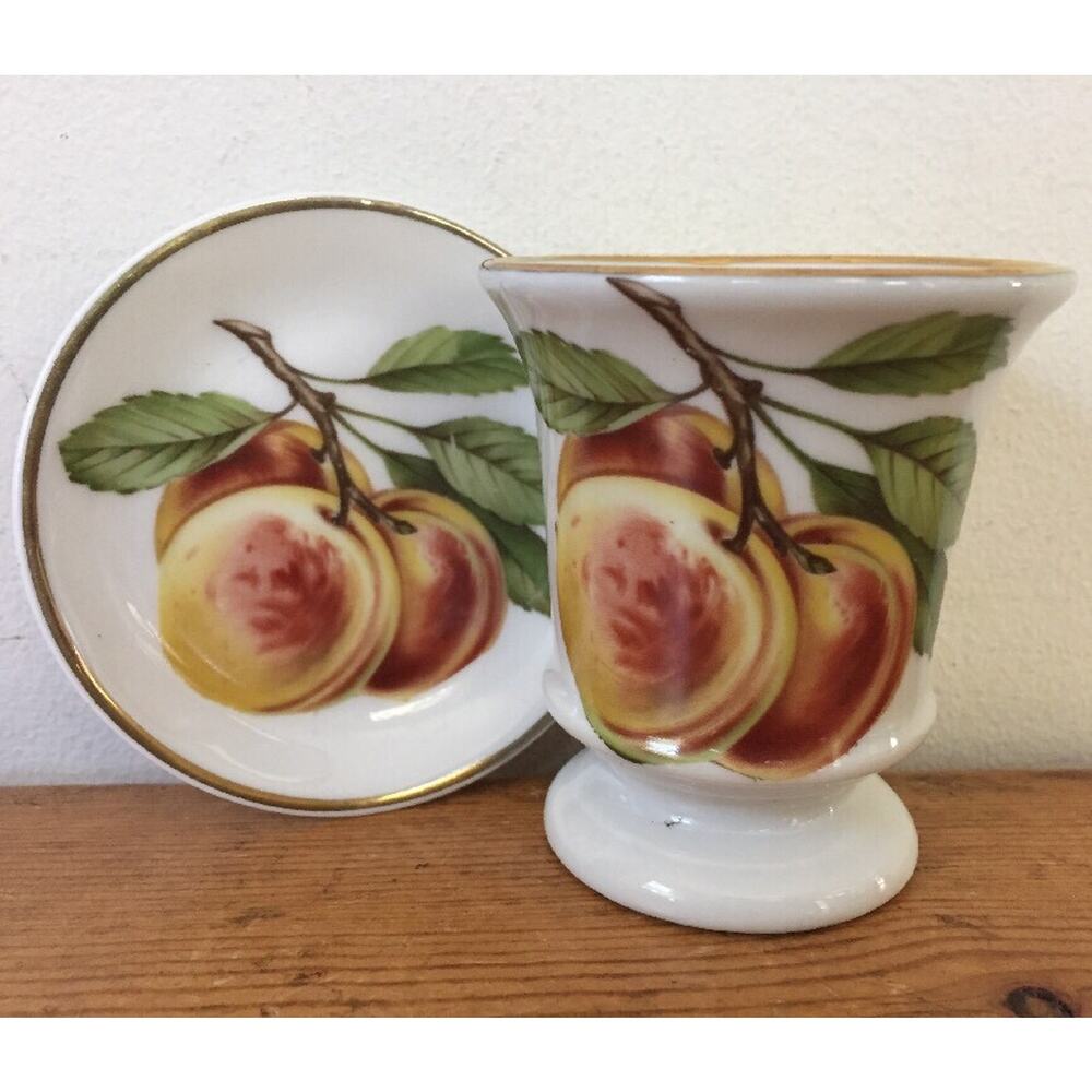 Set Of Vtg Porcelaine De Paris Gold Rimmed Peach Demitasse Cafe Tea Cup + Saucer